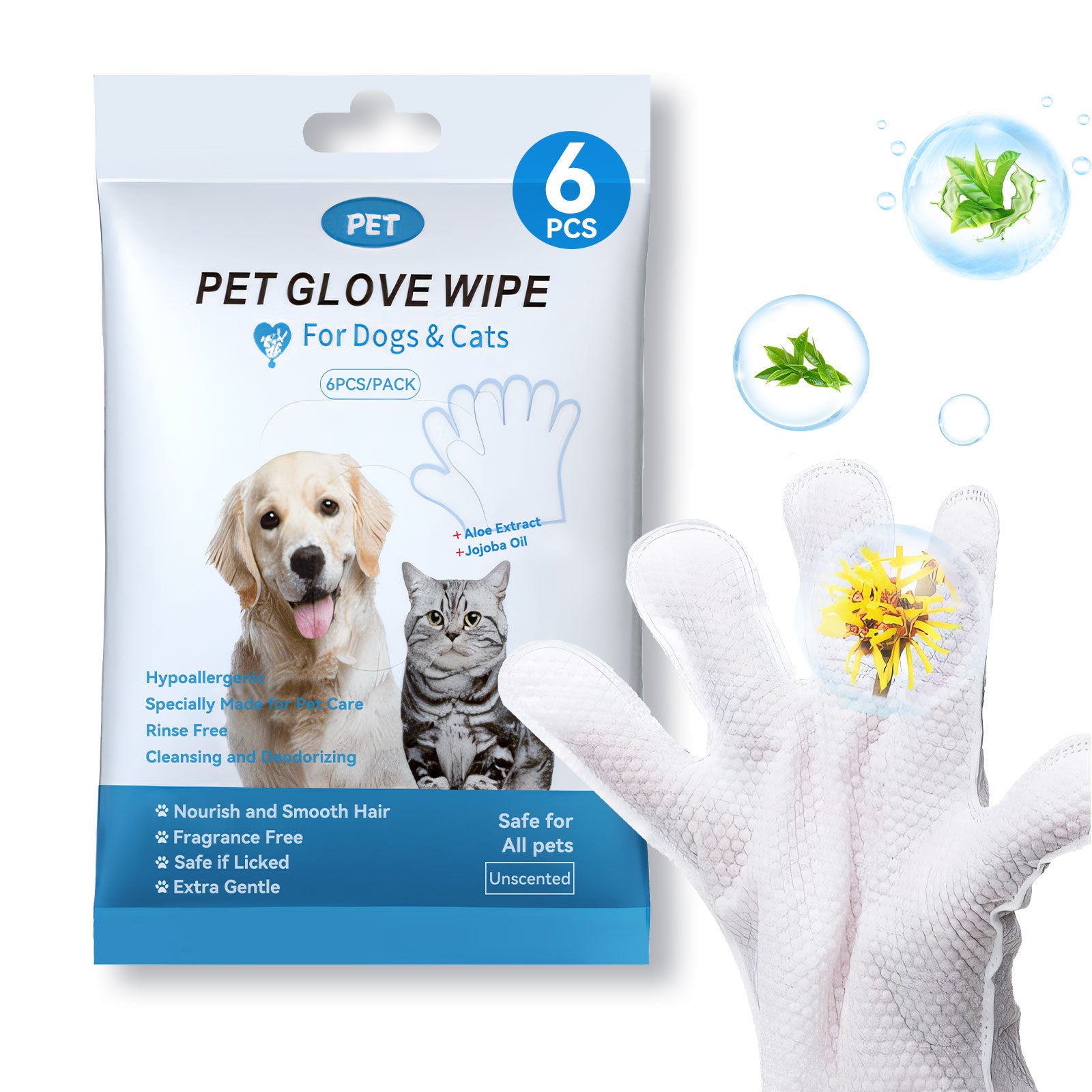 Easy Pet Cleaning Gloves — Wipe, Deodorize & Refresh Instantly 6PCS-1PACK